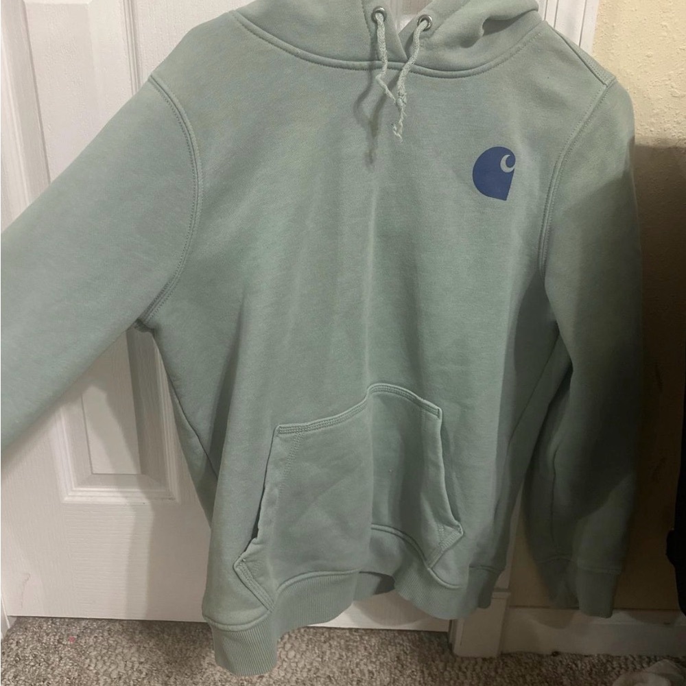 Carhartt Mint Green Pullover Hoodie with Small Blue Logo